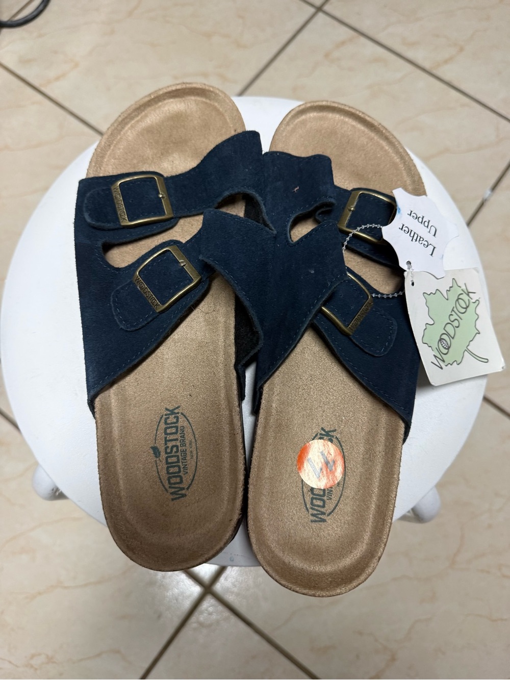 WOODSTOCK Bert Suede Two Strap Footbed Sandals BLUE Men’s 11 Cork Sole NWT